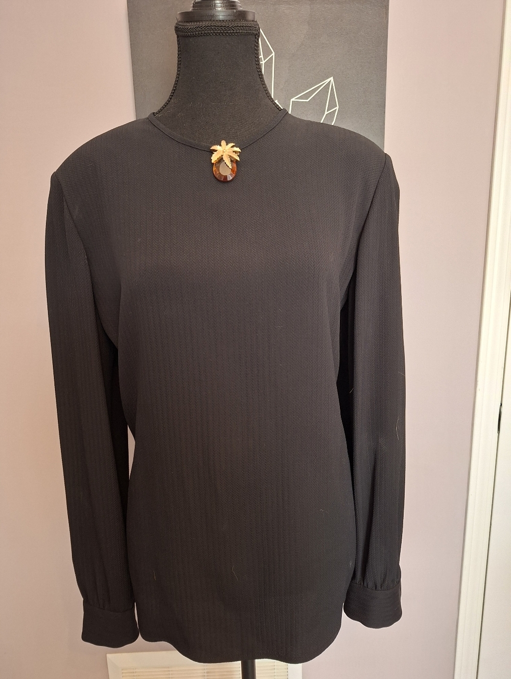 Vntg. Giorgio Armani Le Collezioni Black Chevron Silk Blouse - IT 44 / US 10
